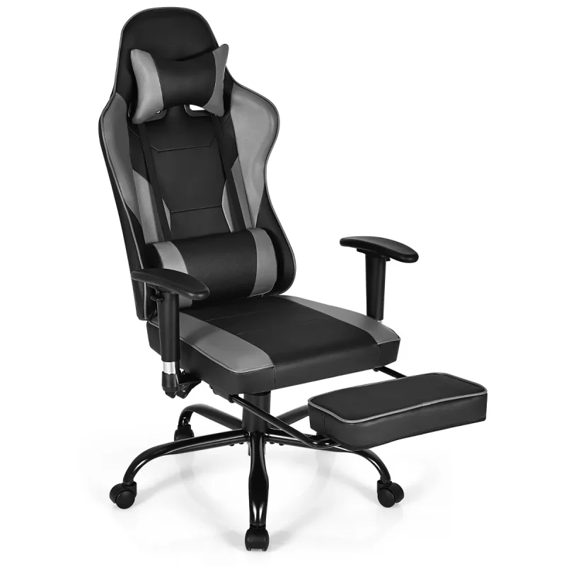 Gaming Chair Racing High Back Office Chair w/ Footrest Black