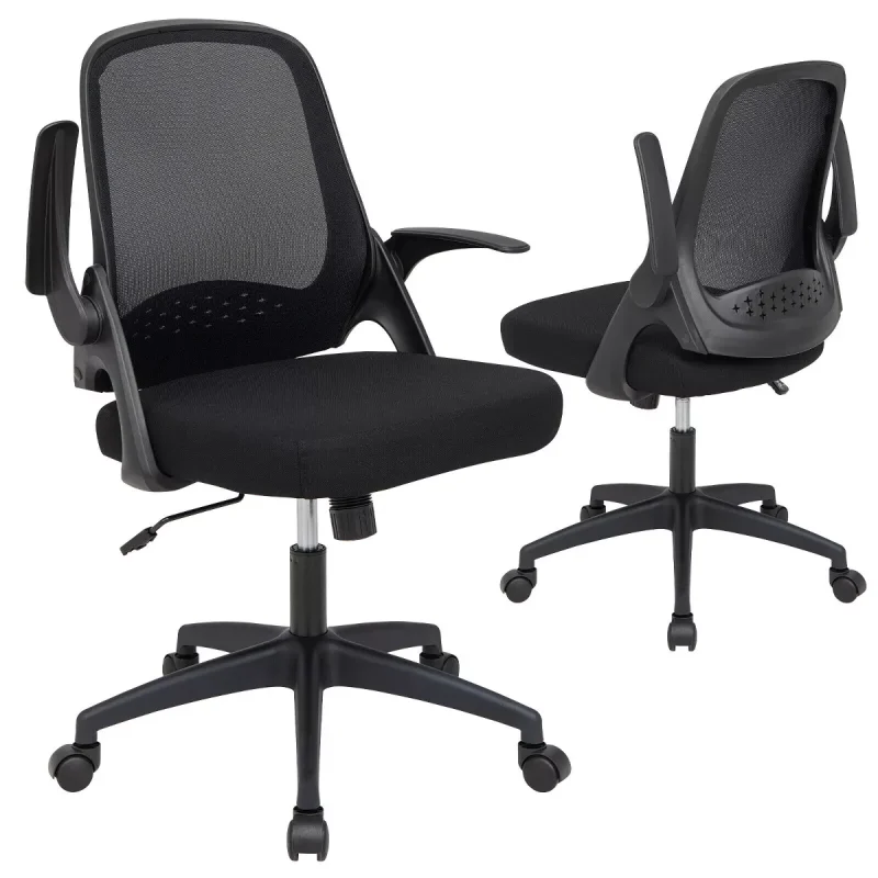 Mesh Office Chair Adjustable Rolling Computer Desk Chair w/Flip-up Armrest Black