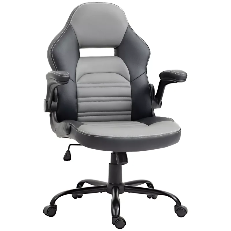 Ergonomic Gaming Chair, Racing Style Computer Chair, Executive Home Office Desk Chair with Faux PU Leather, Tilt, Swivel Wheels, Black / Gray