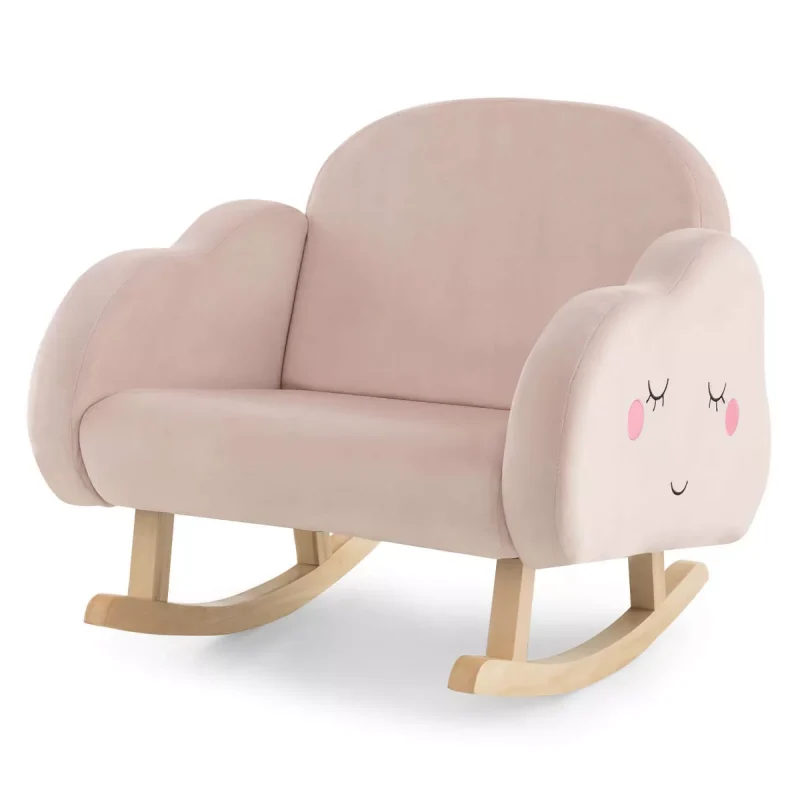 Toddler Rocking Chair Children's Upholstered Velvet Rocker Kids Armchair Pink/White