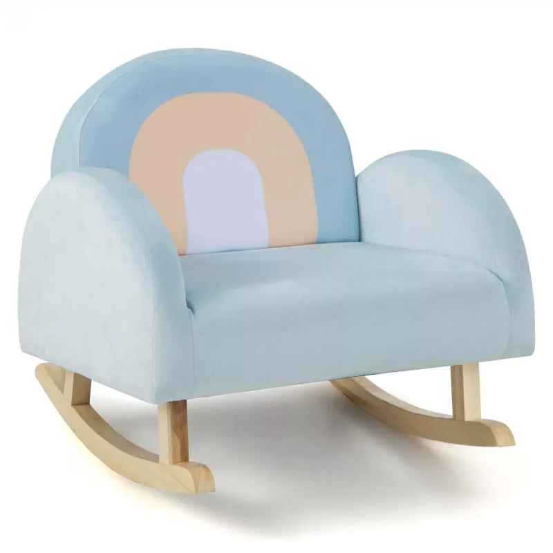 Toddler Rocking Chair Children's Upholstered Velvet Rocker Kids Armchair Blue